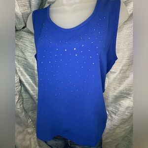 Saint Germaine Paris Royal Cobalt Blue Rhinestone Tank Top Shirt Blouse ~ Medium
